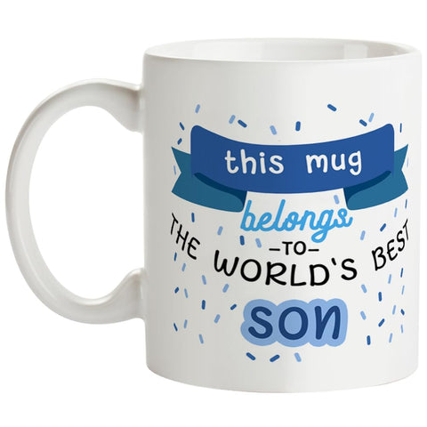 Taza Fatbaby blanca 11 oz para el mejor hijo, ideal para café diario.