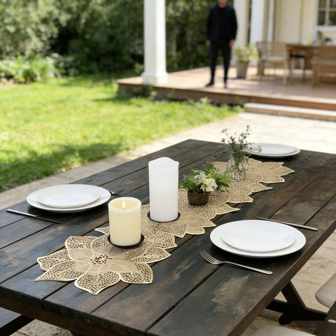 FAVE camino de mesa dorado para bodas y eventos especiales.