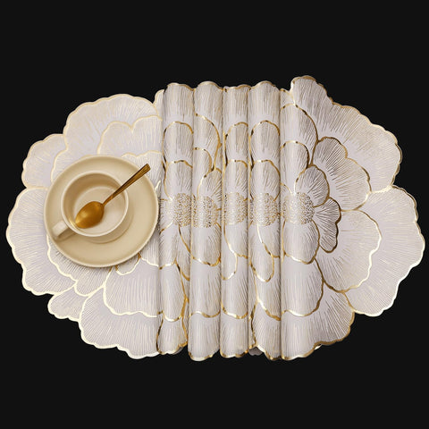 Manteles FAVE dorados redondos 15x15, duraderos y fáciles de limpiar, ideal para la mesa