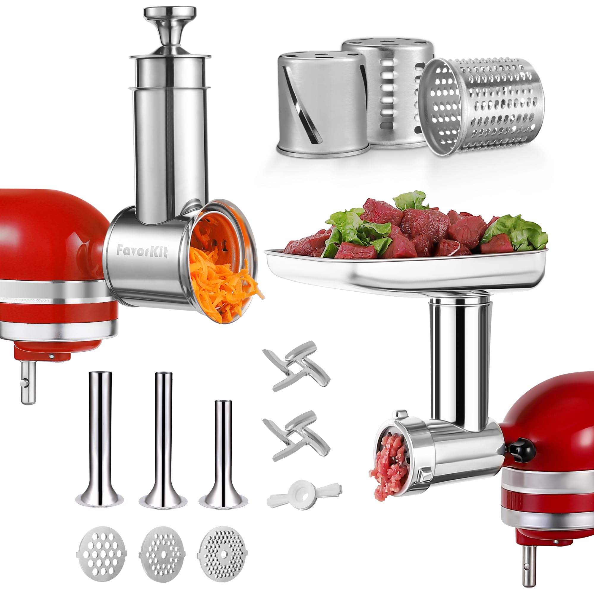 FavorKit: accesorio molinillo de carne para mezcladores, compatibilidad amplia y uso rápido.