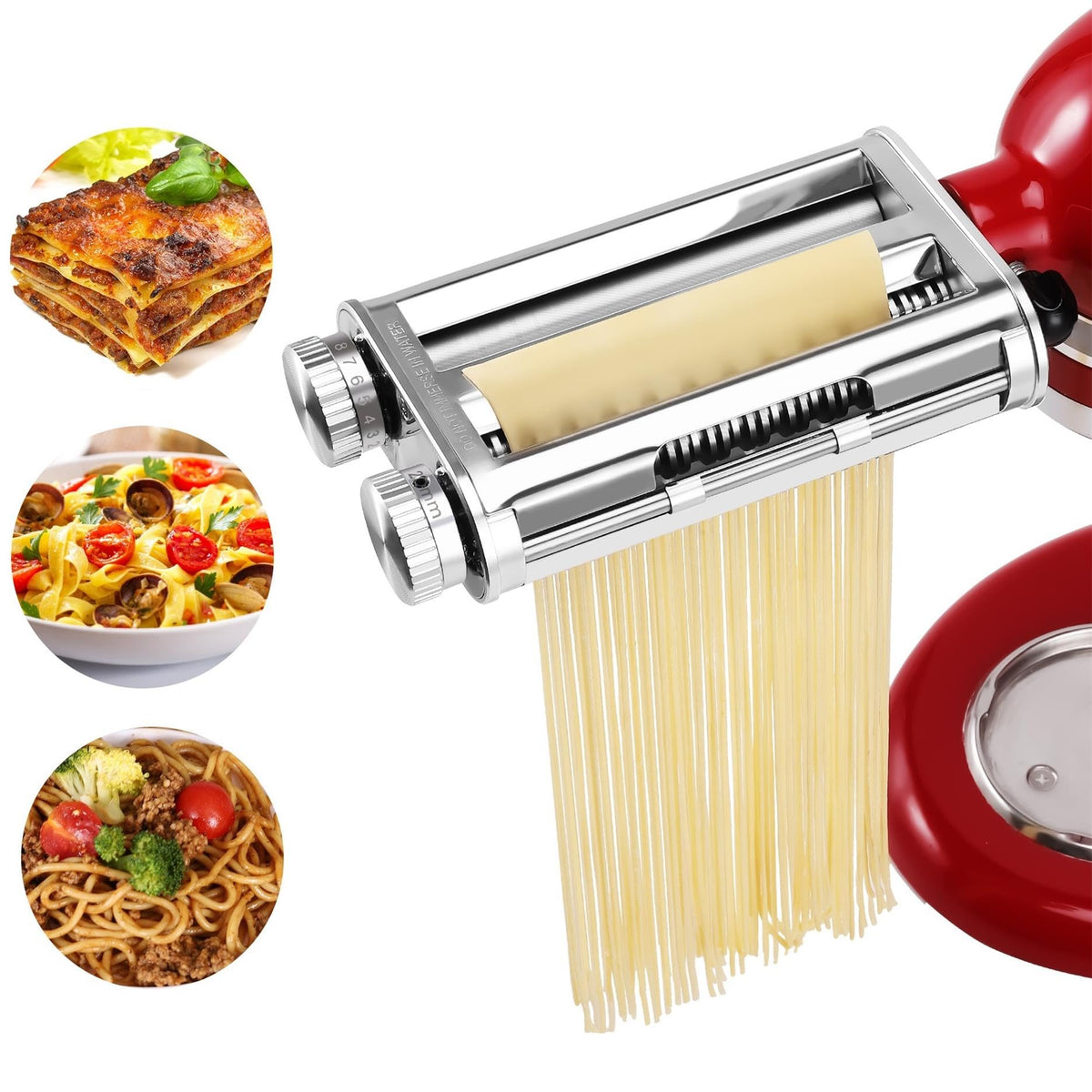 FavorKit acoplador de pasta para KitchenAid en metal, facilita hacer pasta fresca en casa.