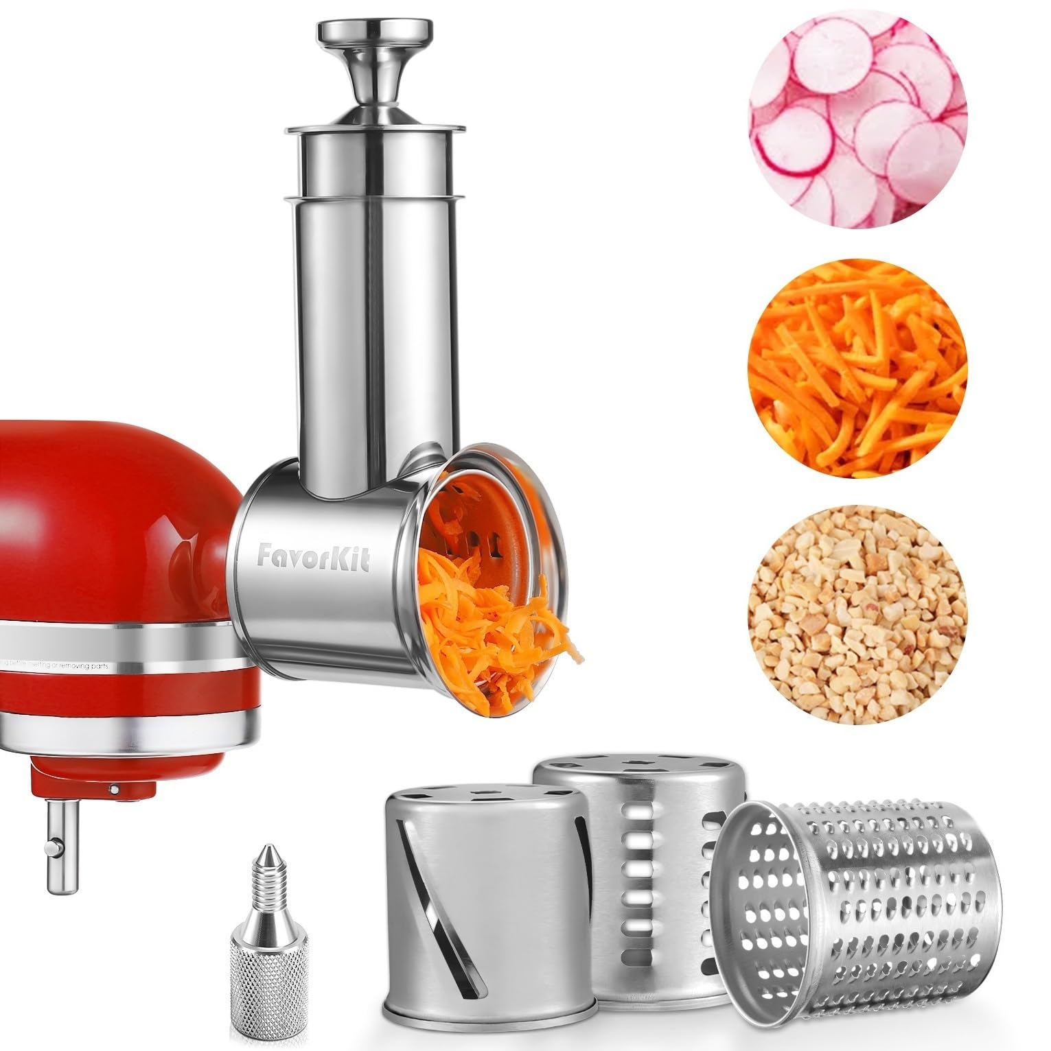 FavorKit cortador-rallador para KitchenAid, accesorio estable para preparación rápida de vegetales