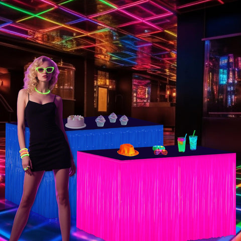 Cortinas neon Fayoo para mesa morado, ideales para fiestas de música electrónica y eventos con UV