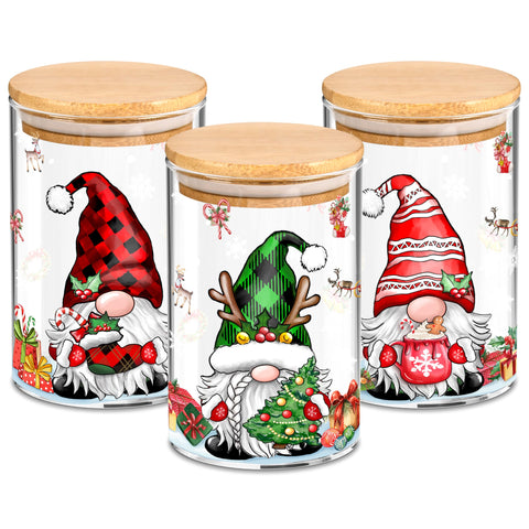 Jarras Fayoo de vidrio con diseño navideño gnomos para guardar dulces