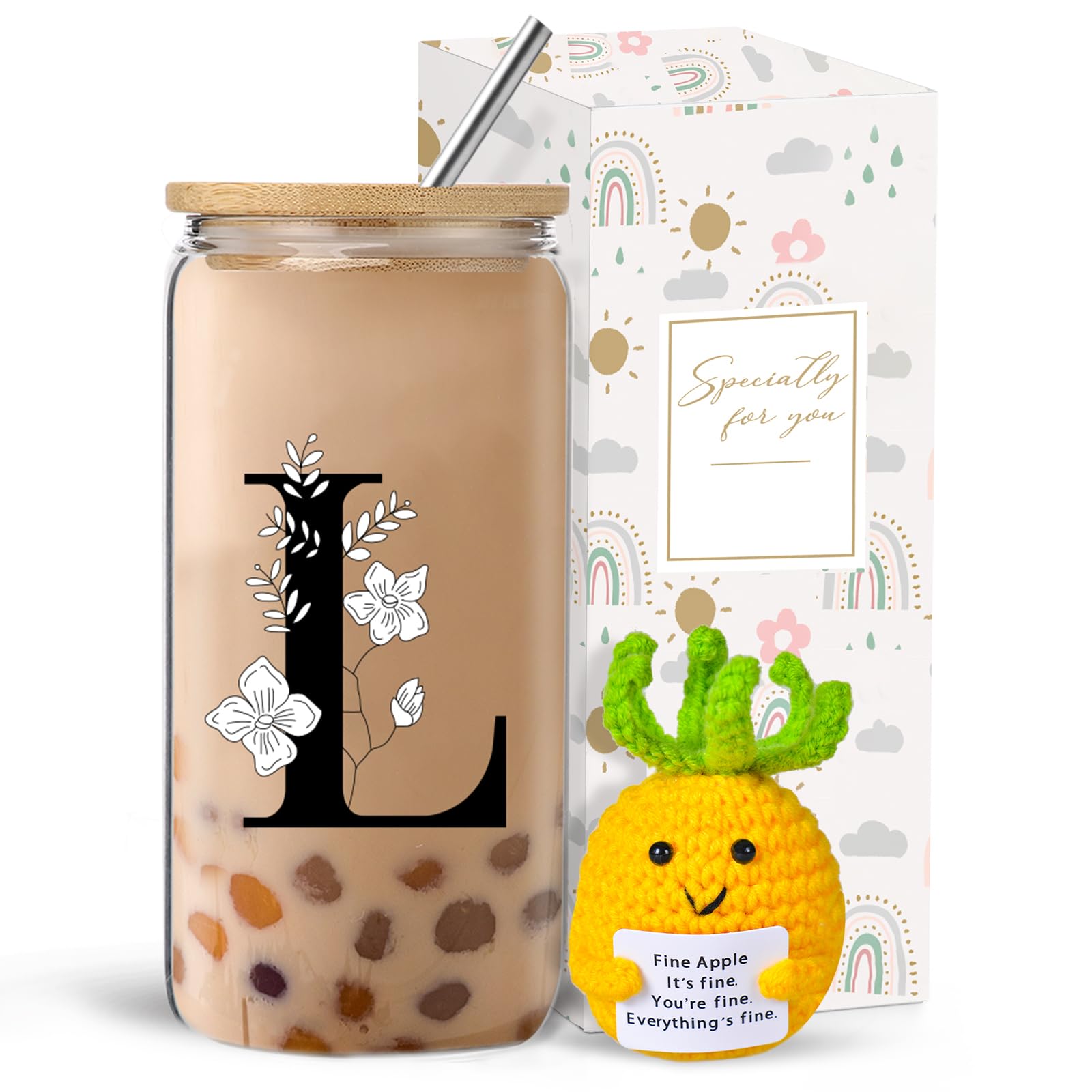 fcaylo vaso de vidrio con iniciales 16 onzas, ideal para regalos personalizados