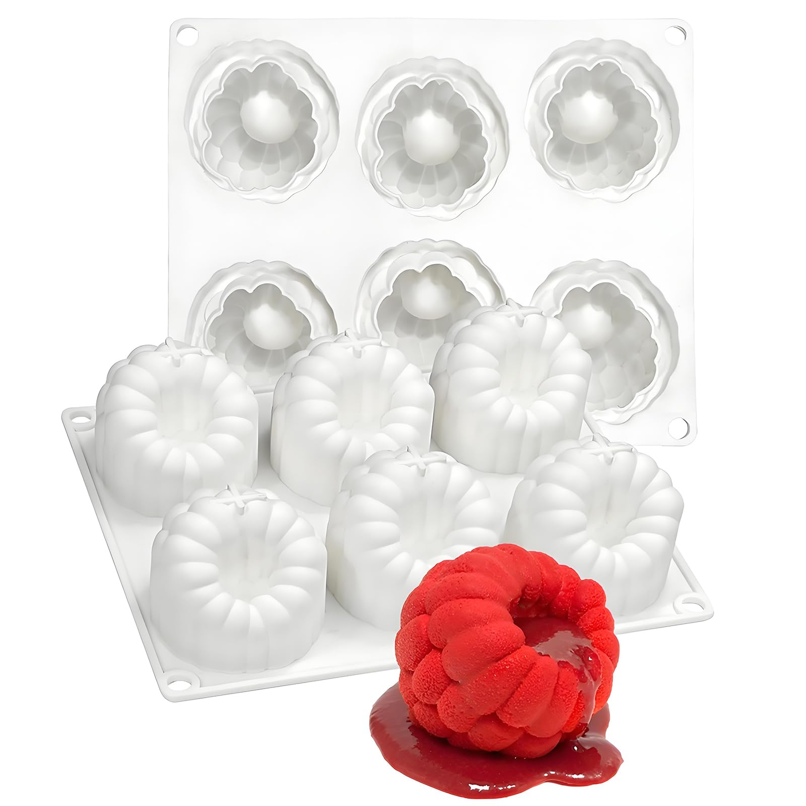 Fchil moldes silicona 6 cavidades frambuesa, para postres detallados