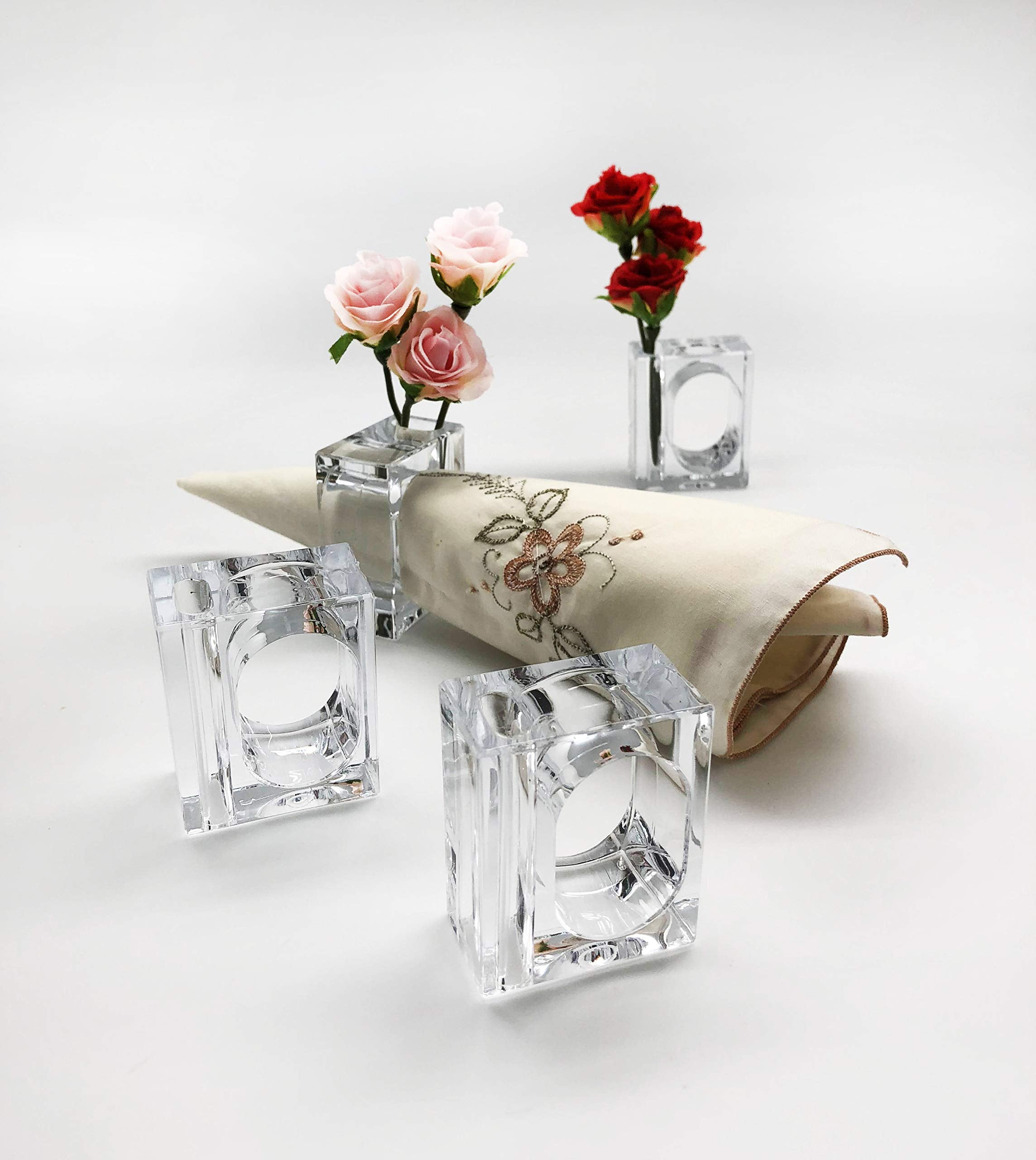 FDCuvée juego de 4 anillos para servilleta con florero, ideal para bodas y eventos.