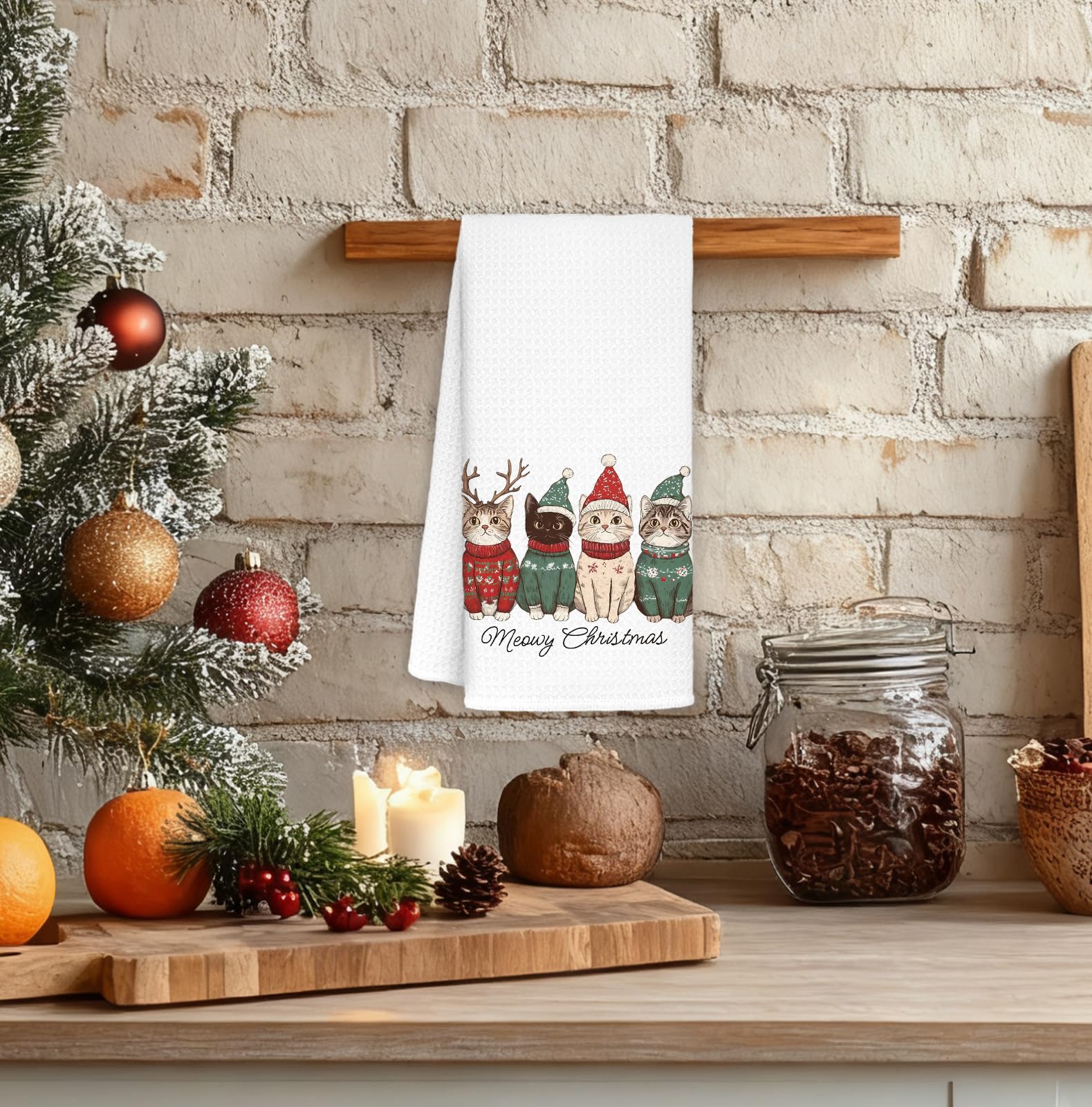 FDHSPAAM toalla gatito navideño, perfecta para secar manos tras cocinar