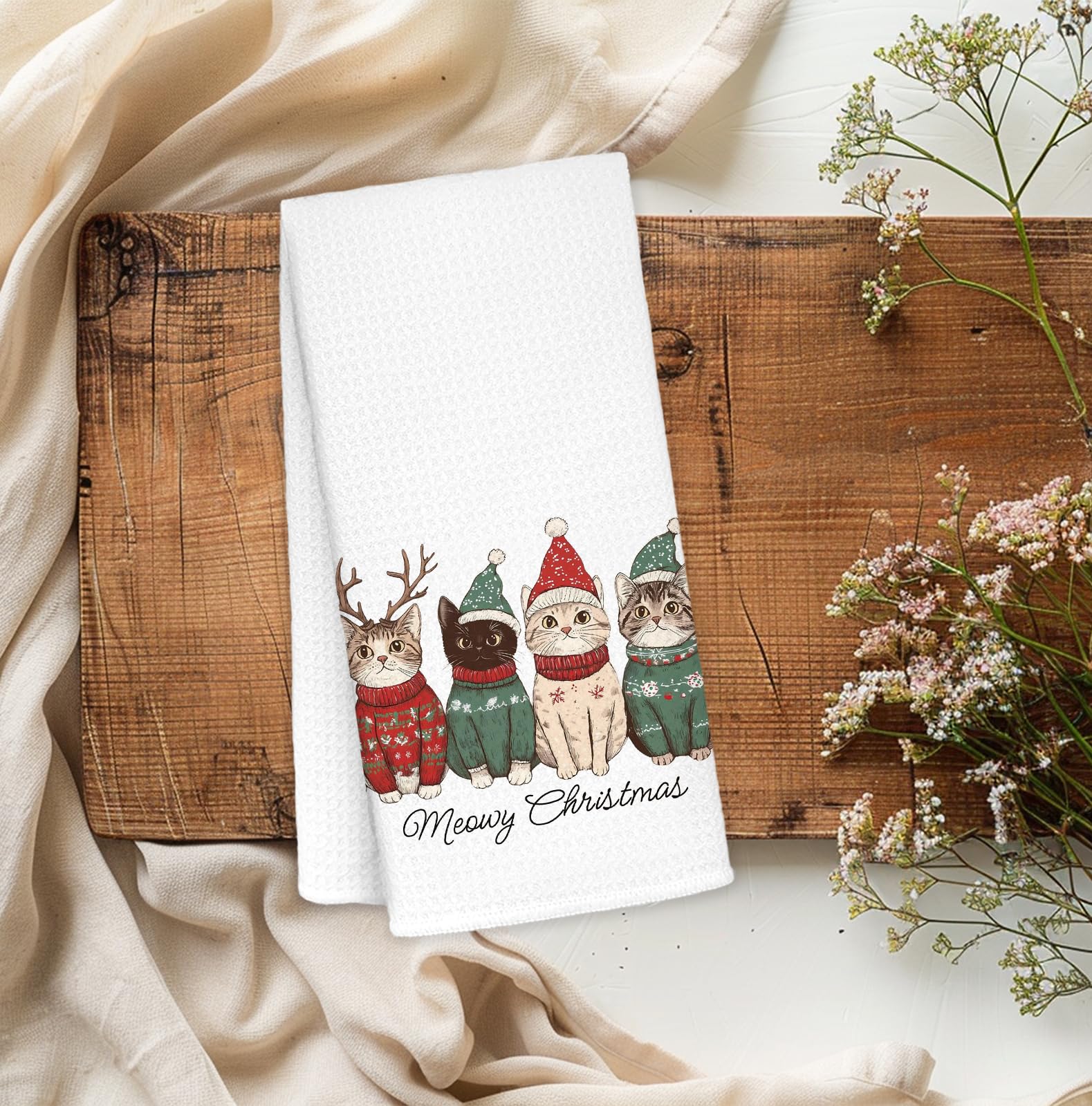 FDHSPAAM toalla navidad gato reno dibujo, práctica y decorativa en la cocina