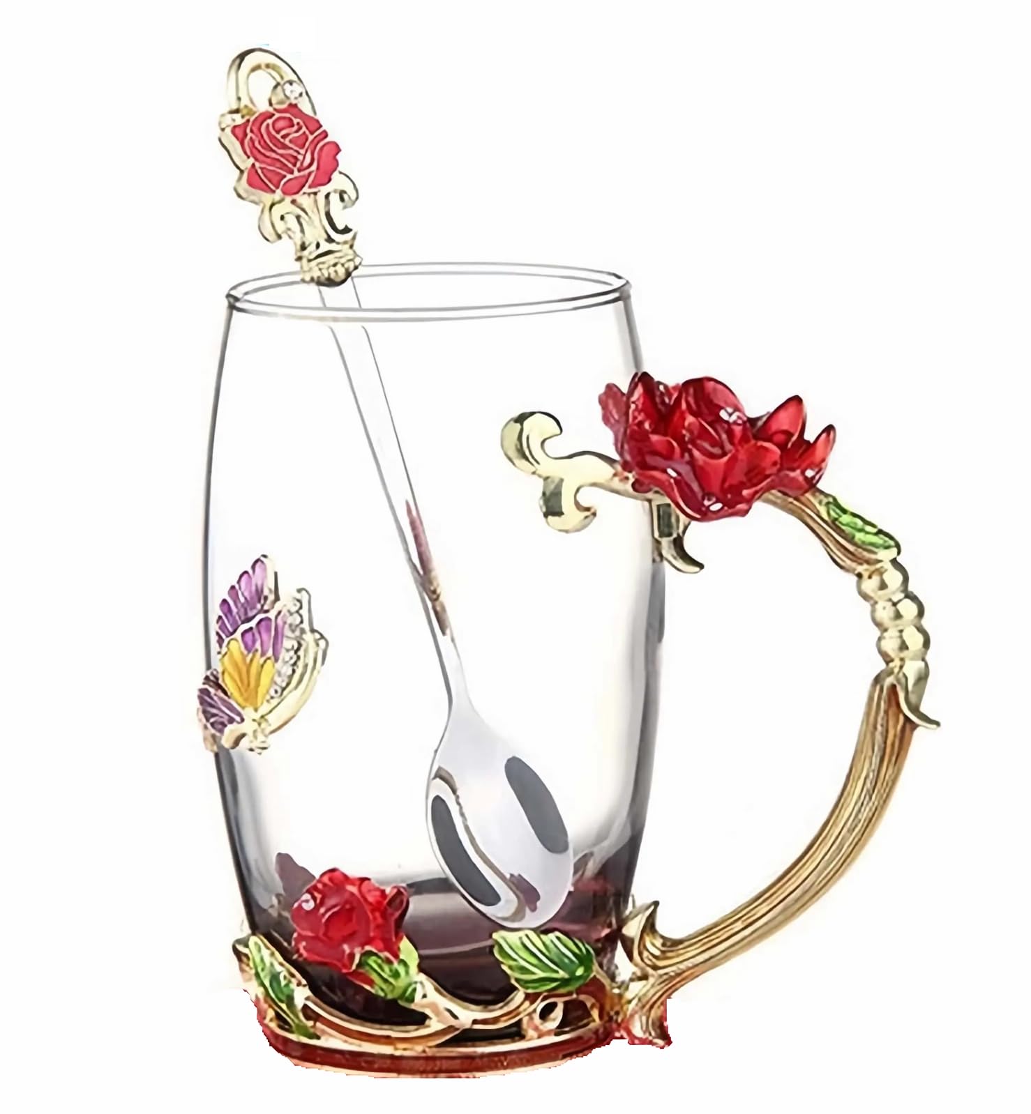 FDINF taza de té esmaltada mariposa rosa para disfrutar del té