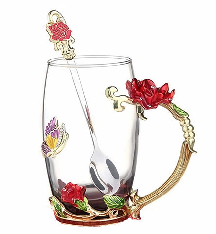 FDINF taza de té esmaltada mariposa rosa para disfrutar del té