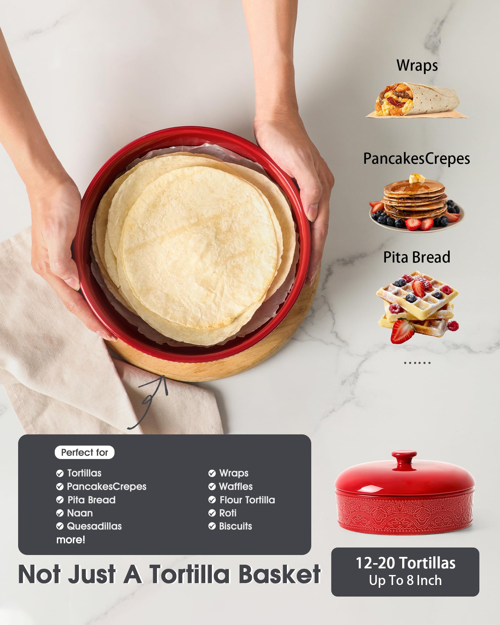 FE Cerámico Calentador de Tortillas, interior blanco y diseño elegante.