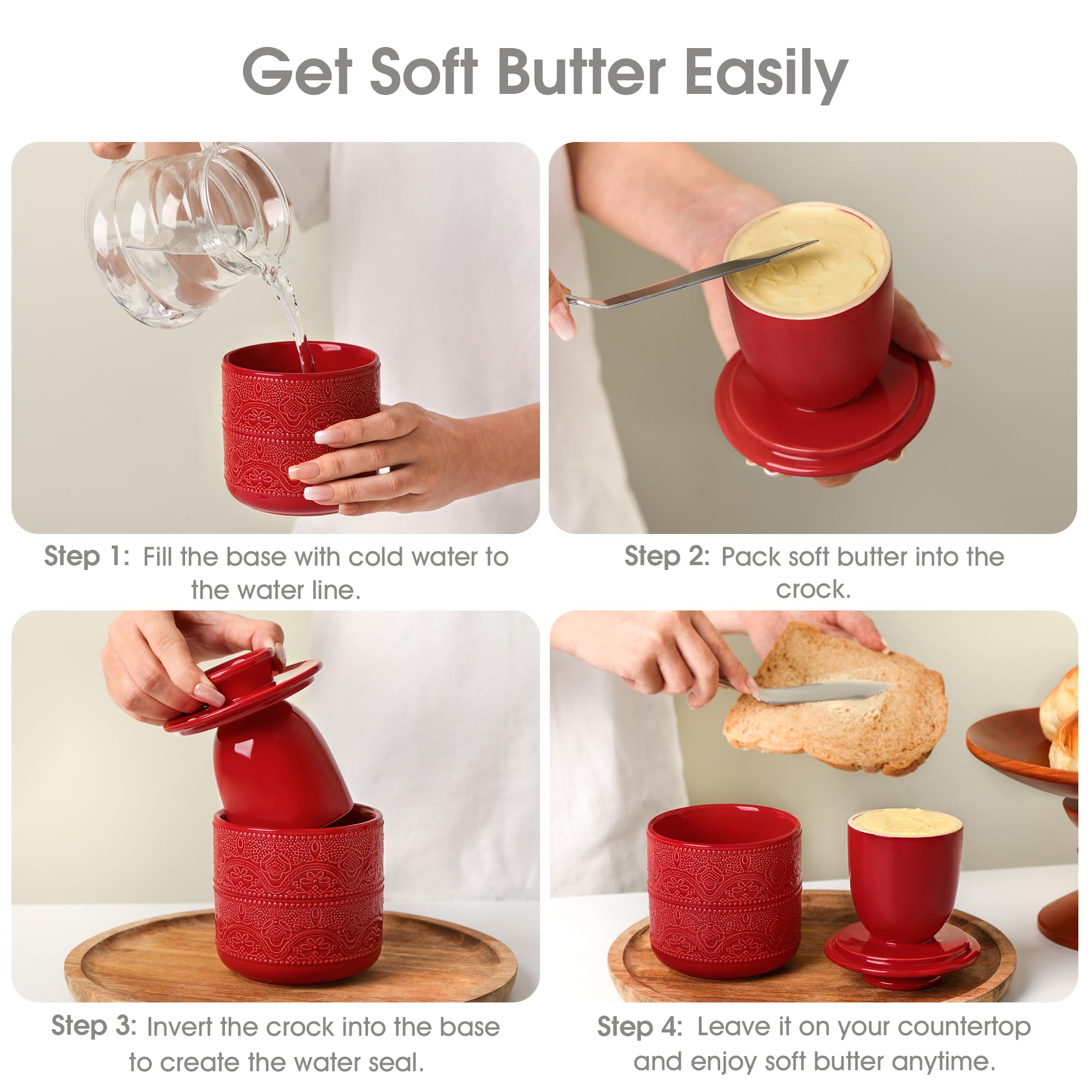 FE FUN ELEMENTS Butter Crock base de agua fría para frescura prolongada