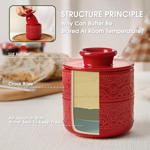 FE FUN ELEMENTS Butter Crock, cerámica sin plomo, segura para alimentos y resistente