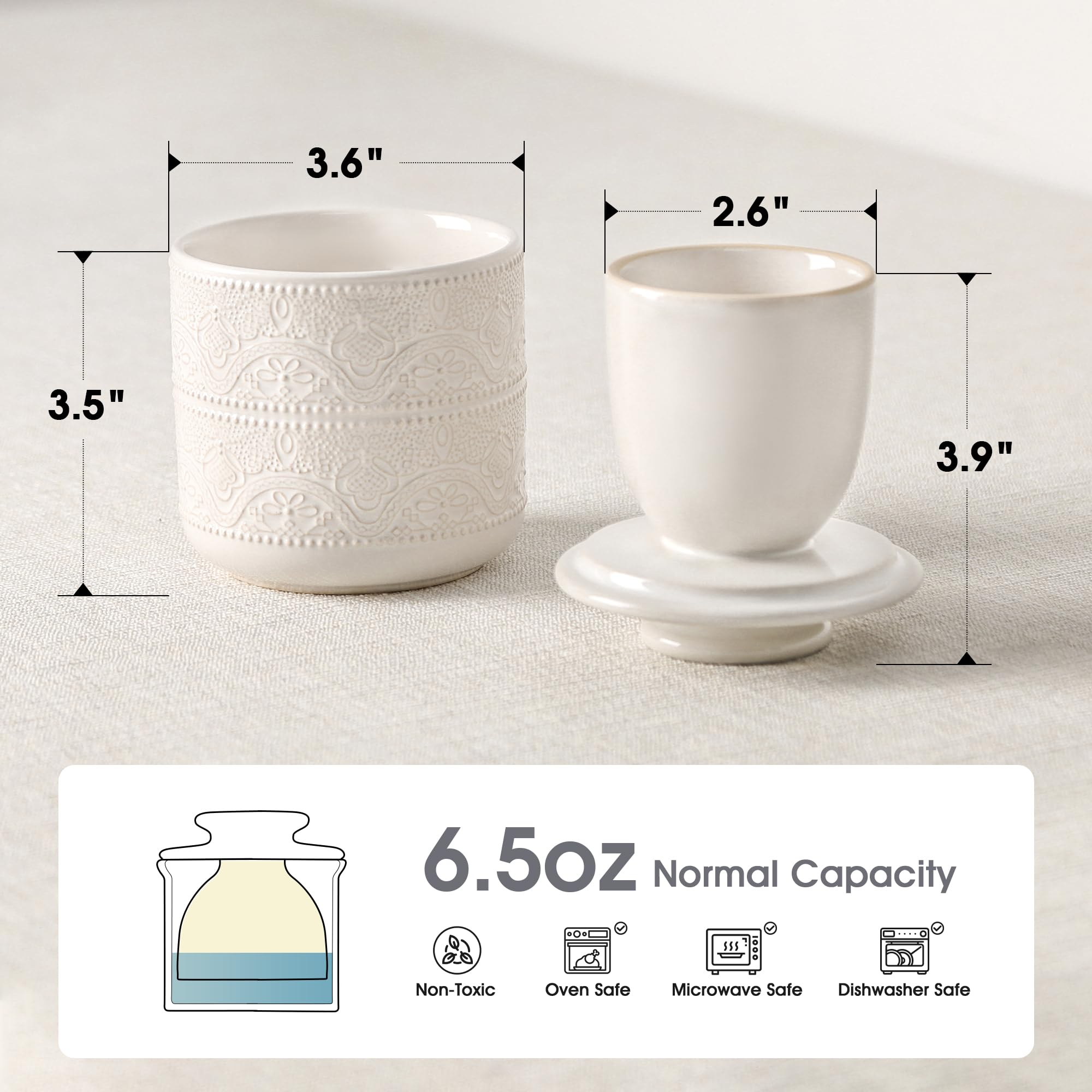 FE FUN ELEMENTS Butter Crock detalle encaje, toque elegante en la cocina