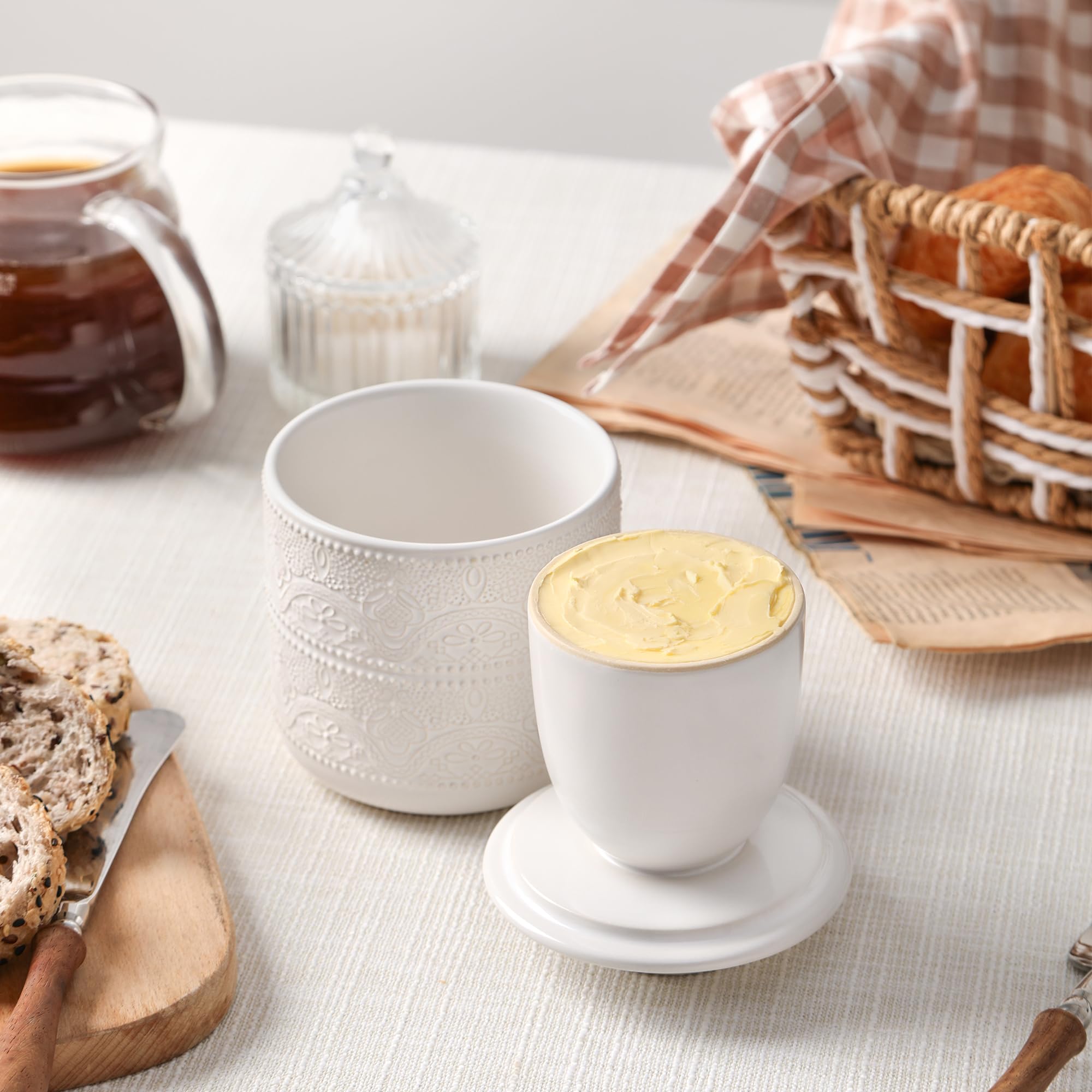 FE FUN ELEMENTS Butter Crock diseño estilo farmhouse, encanto clásico
