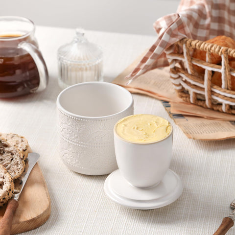 FE FUN ELEMENTS Butter Crock diseño estilo farmhouse, encanto clásico
