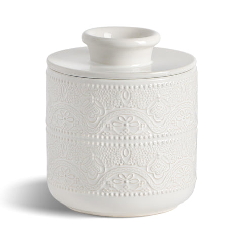 FE FUN ELEMENTS Butter Crock en encimera blanca, mantequilla lista para untar