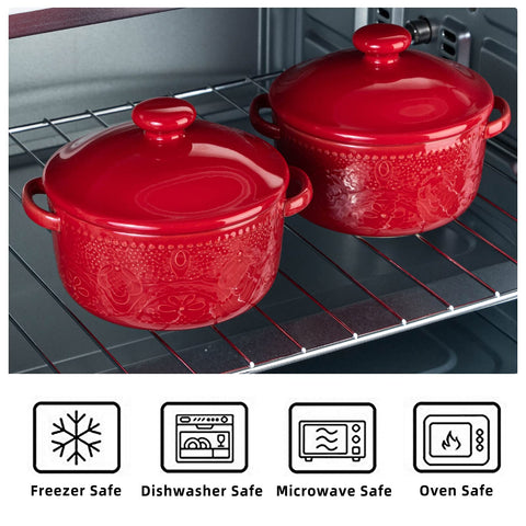 FE FUN ELEMENTS cazuelas cerámicas 10 oz con asas ergonómicas para manejo caliente.