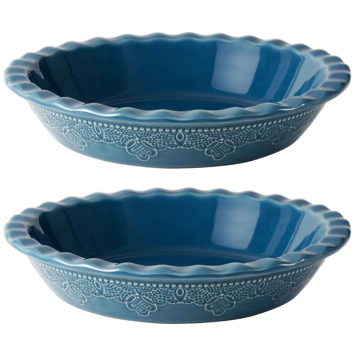 FE Fun Elements molde pie cerámico 9 pulgadas azul con encaje para hornear