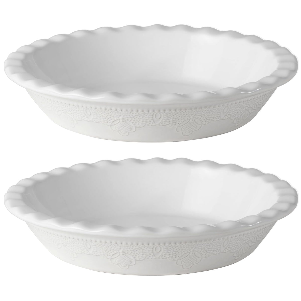 FE FUN ELEMENTS Molde para tarta cerámica 9 pulgadas con encaje relieve para hornear uniforme.