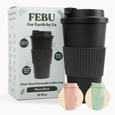 FEBU taza bambu 16oz luna negra para llevar café.