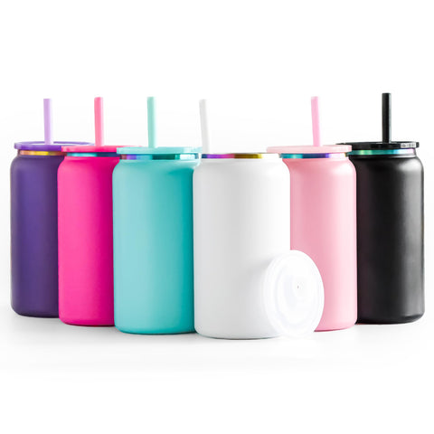 Vasos FECBK de acero inoxidable 16 oz con tapas y pajitas para bebidas frías.