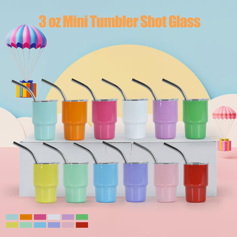 Conjunto de 12 vasos-shot FECBK con pajillas y tapas, perfecto para catering y fiestas.