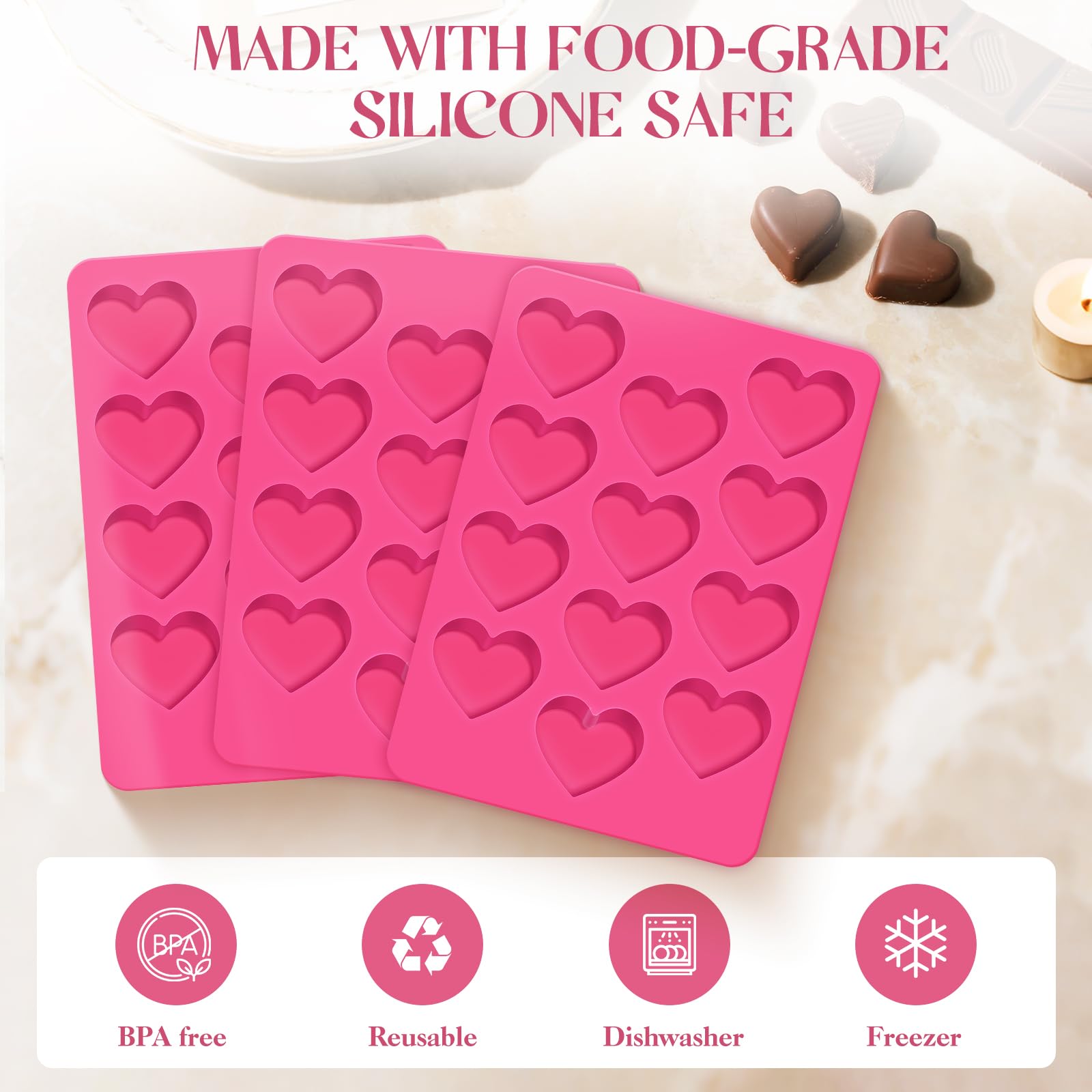 Feehope molde corazón silicona para pastelitos, porciones iguales en cada cavidad.