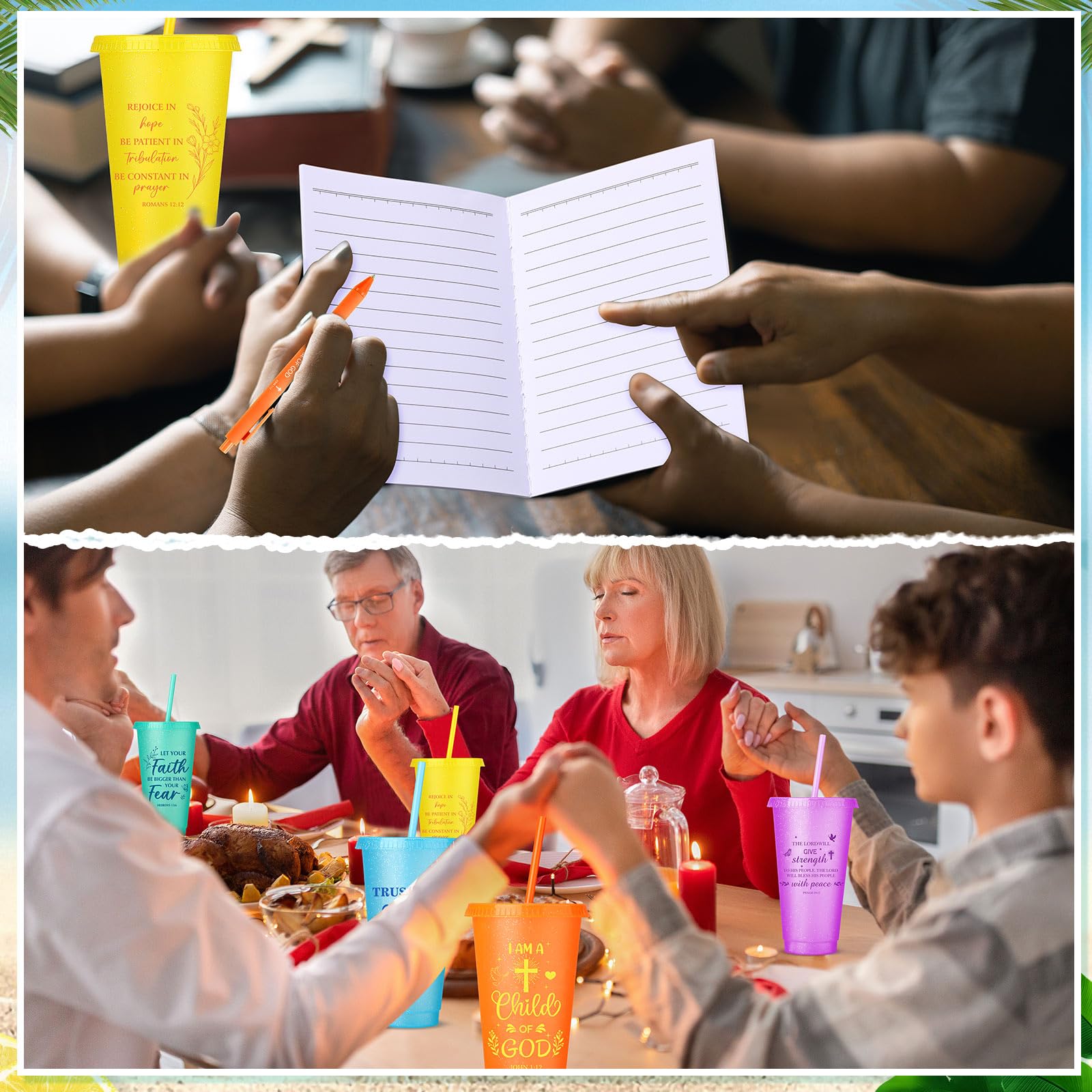 Set de regalos cristianos Feifeiya 24 vasos, 24 bolígrafos y 24 libretas
