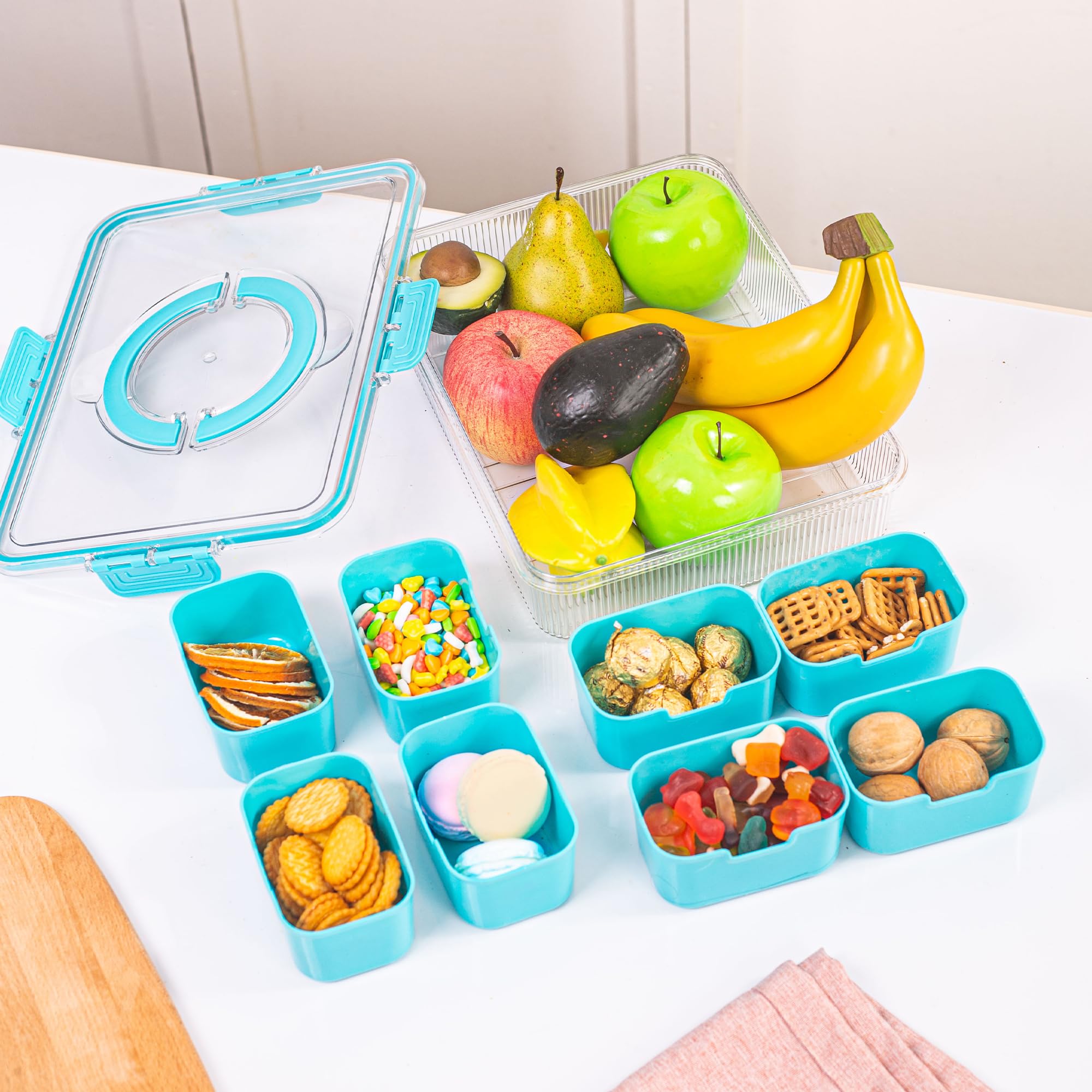 FEIOOD caja snackle lago azul con tapa segura para evitar derrames