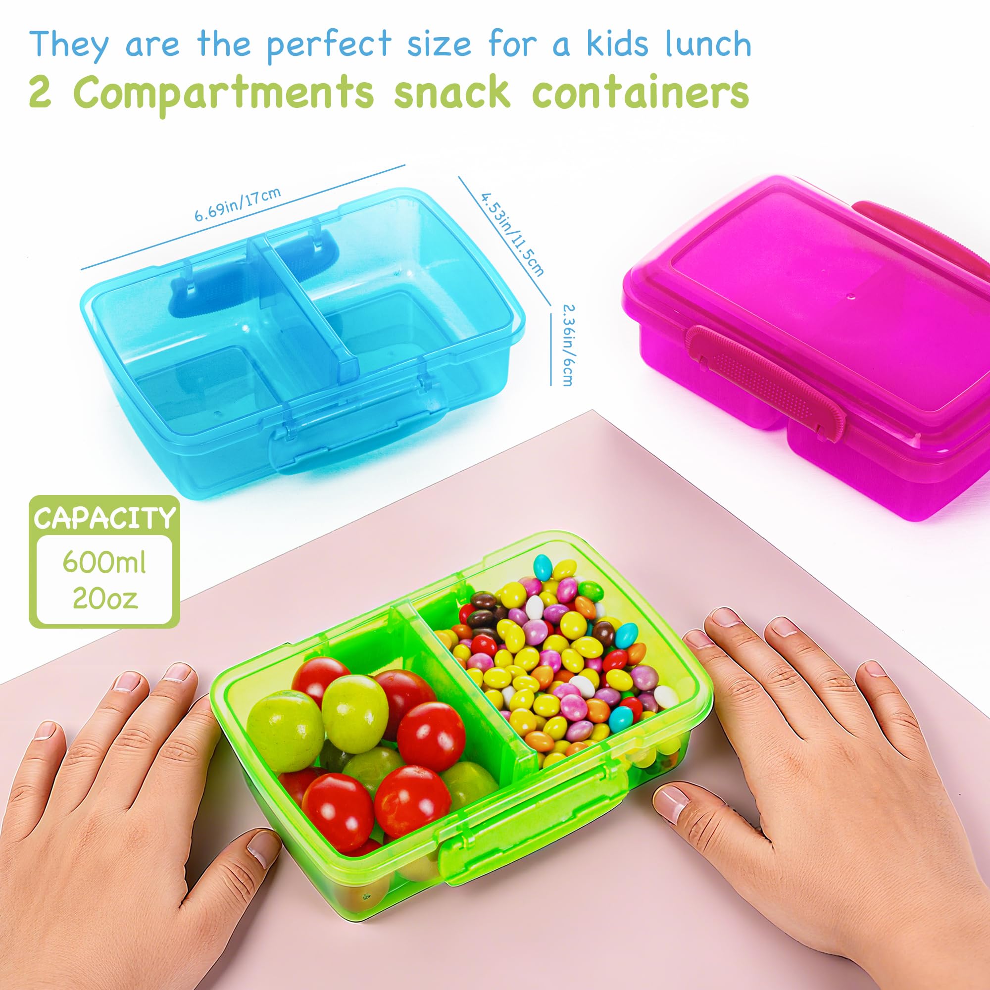 FEIOOD contenedores para meriendas con dos compartimentos en morado, ideal para separar sabores.