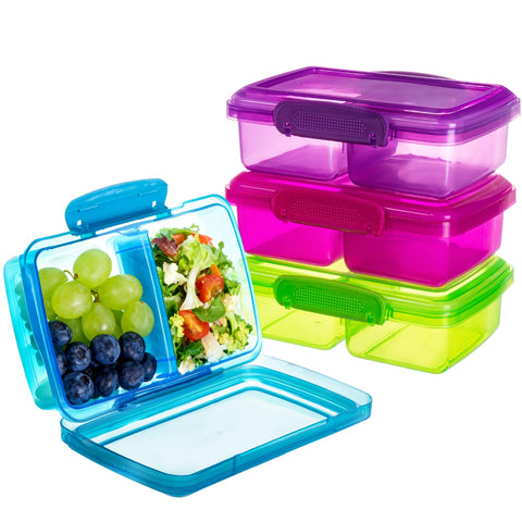 FEIOOD contenedores para meriendas con dos compartimentos en rosa, ideales para porciones equilibradas.