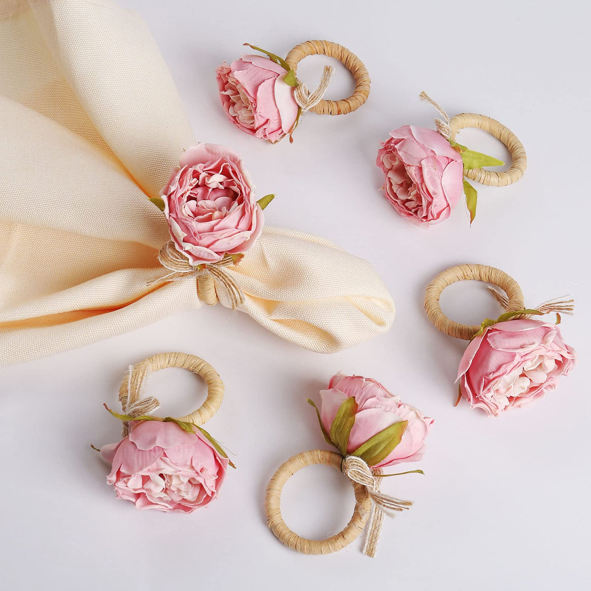 FEKIDO aros de servilleta con flor peonía rosa para mesa elegante