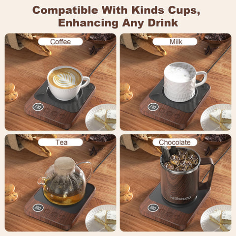 Amplia placa de calefacción compatible con tazas cerámicas, esmalte o acero.