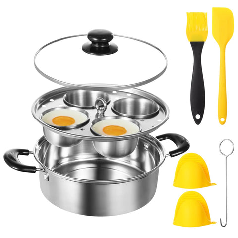FELISTORY olla escalfador de huevos con cuatro cuencos, desayunos rápidos