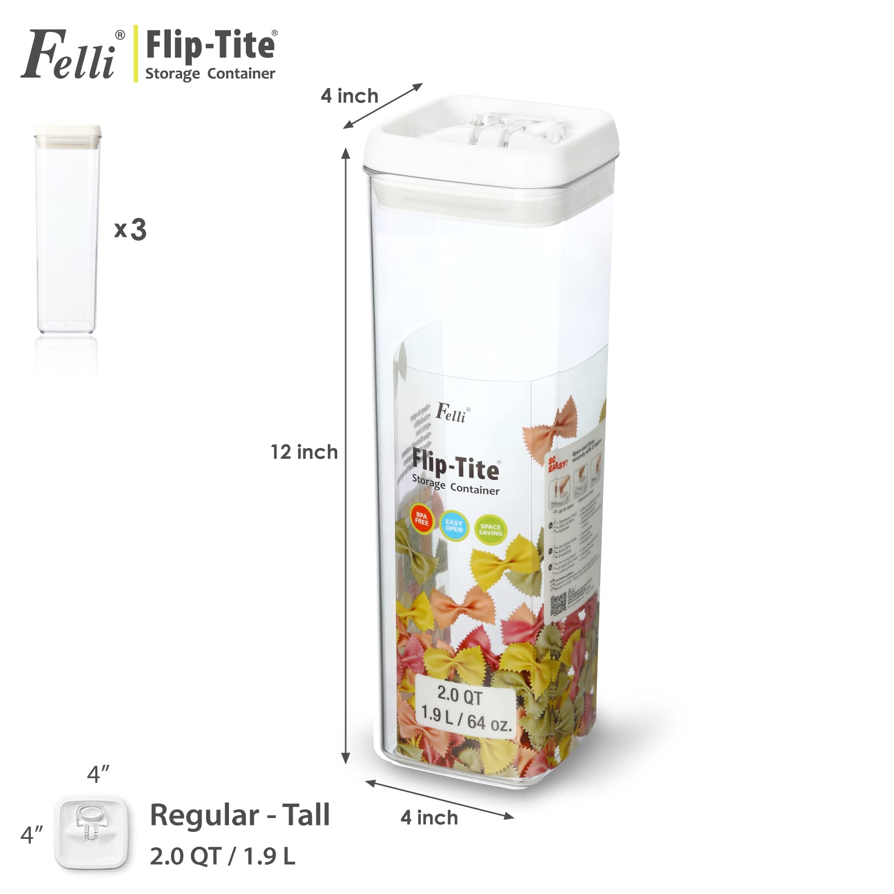 Set de 3 contenedores Felli altos ideal para despensa y cocina