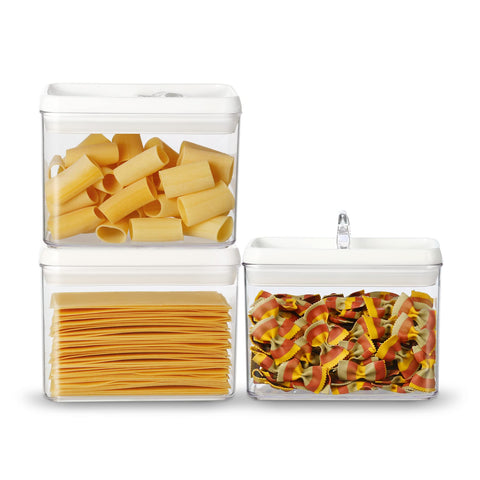 Felli Flip-Tite contenedor rectangular 4 pulgadas con tapa para almacenar pasta y granos.