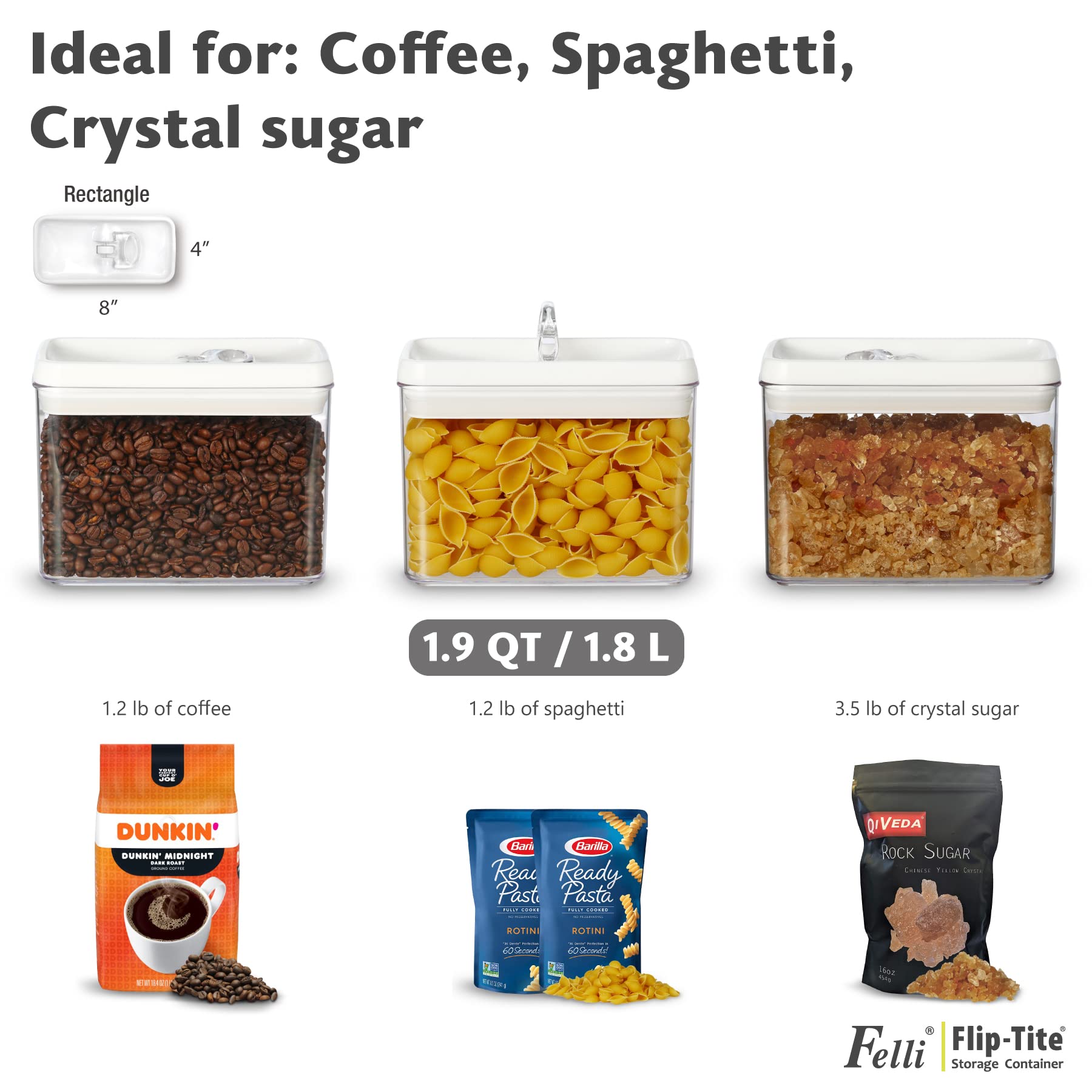 Felli Flip-Tite sello hermético mantiene cerrada la tapa para alimentos.