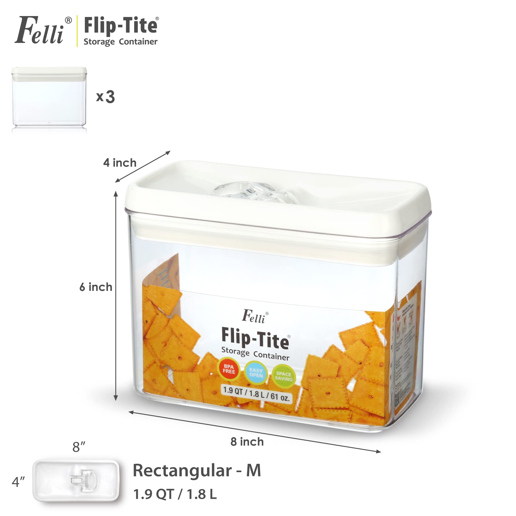 Felli Flip-Tite con tapa flip, se abre con una mano para uso cómodo.
