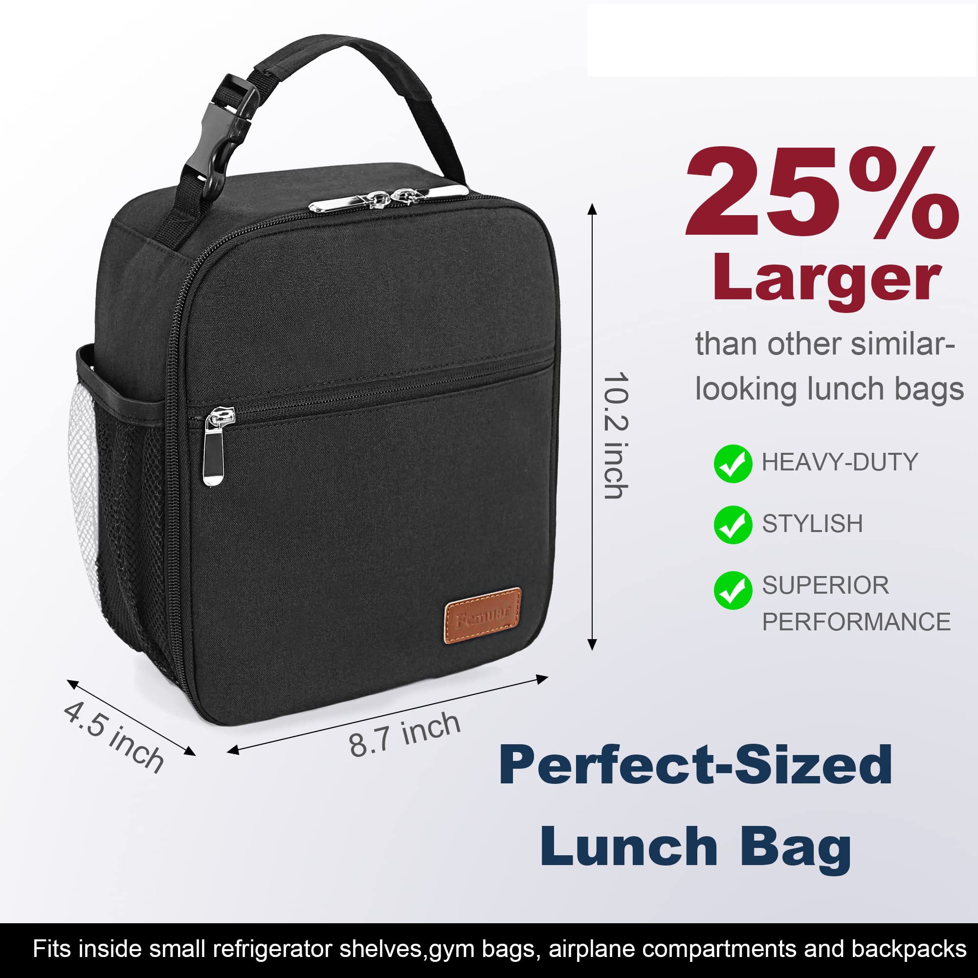 Femuar bolsa-almuerzo compacta-portable ideal para llevar en mochila o maleta.
