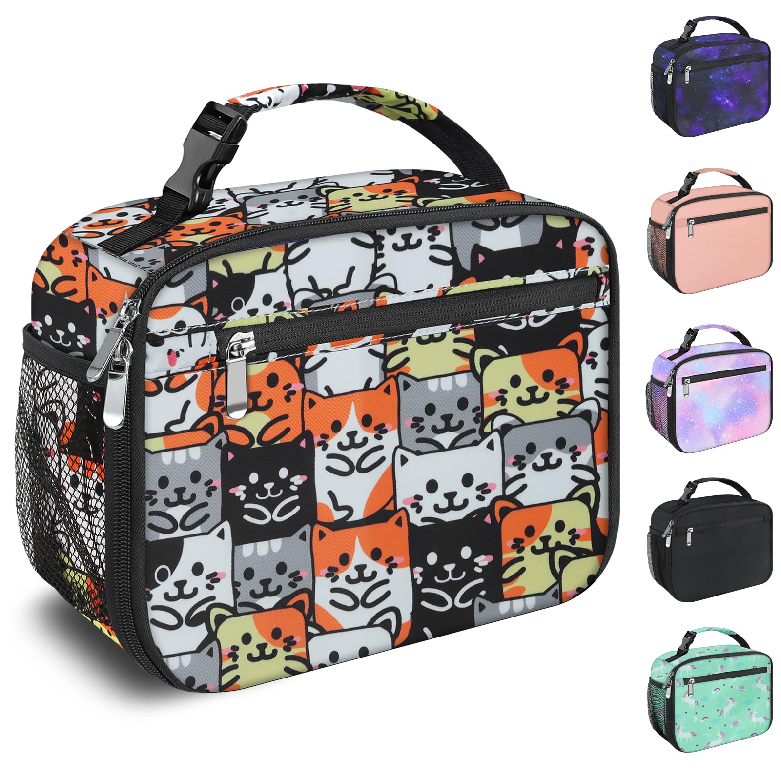 Bolsa de almuerzo Femuar para niños, vista frontal, lista para la escuela.