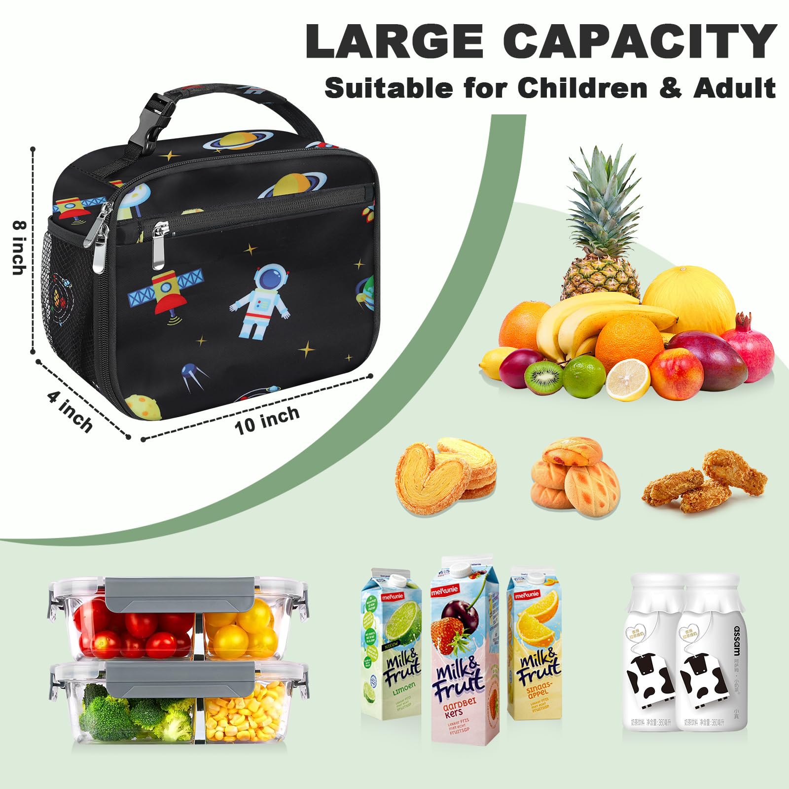 Lonchera Femuar con amplia capacidad para alimento y bebida.