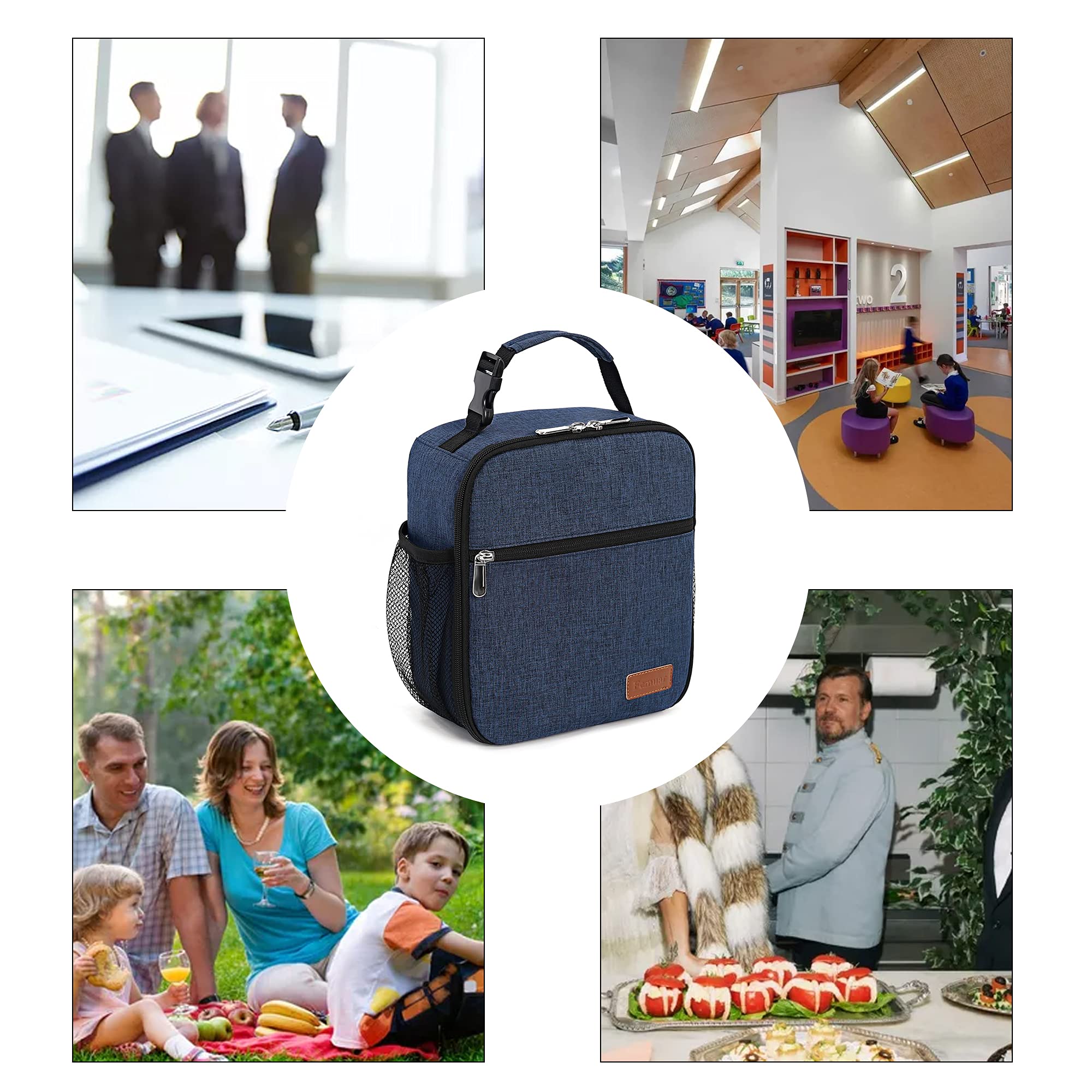 Femuar Lunch Box con bolsillos para utensilios y bebidas.