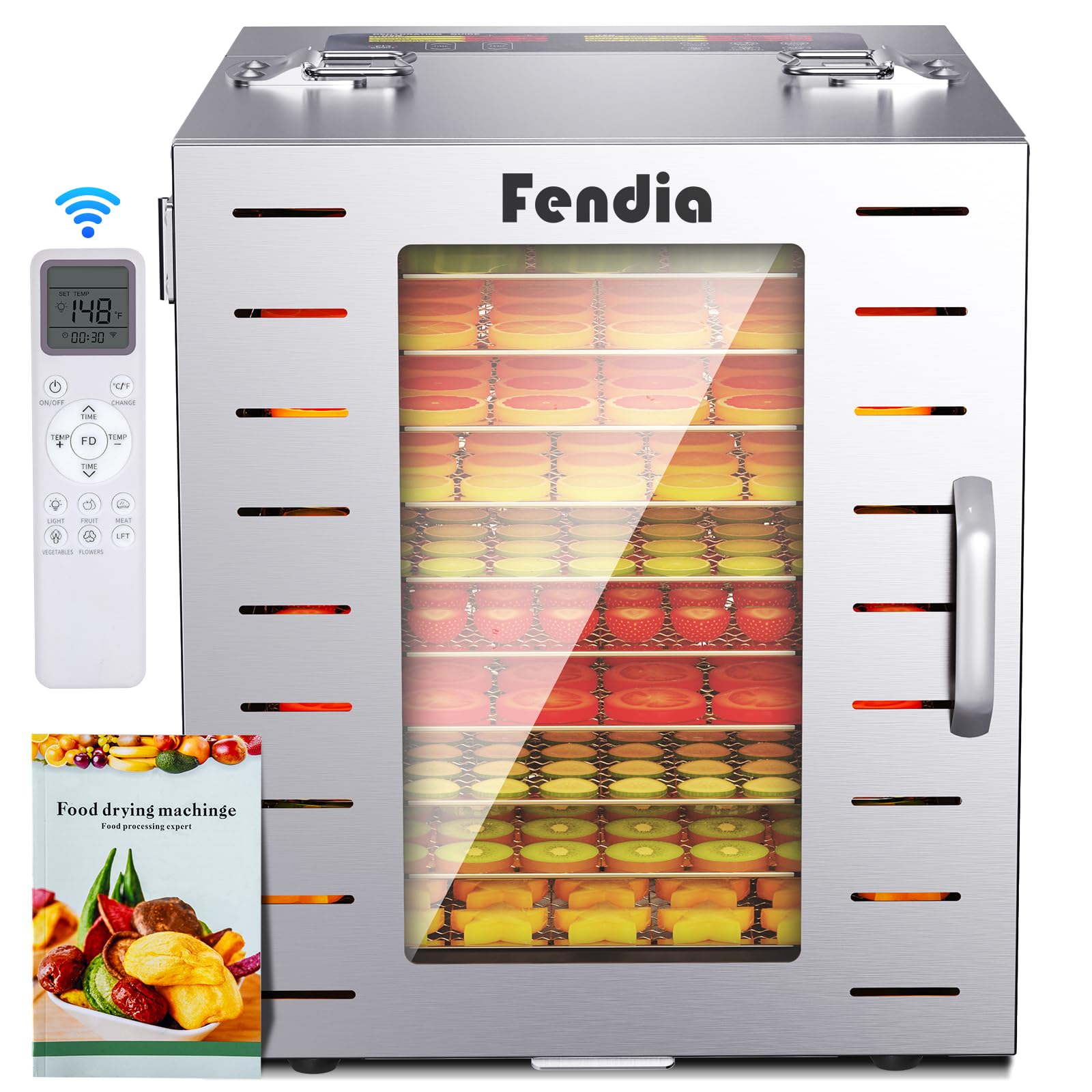 Fendia deshidratador de alimentos, puerta de vidrio para vigilar el progreso sin abrir.