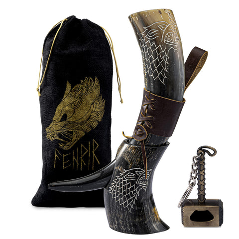 Fenrir cuerno vikingo 16oz con soporte para disfrutar cerveza