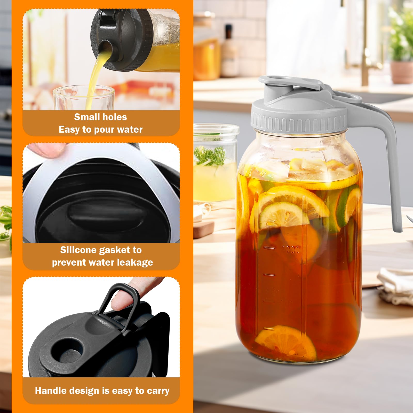 FEODSEW jarra vidrio 64oz con boca ancha para hielo y frutas.