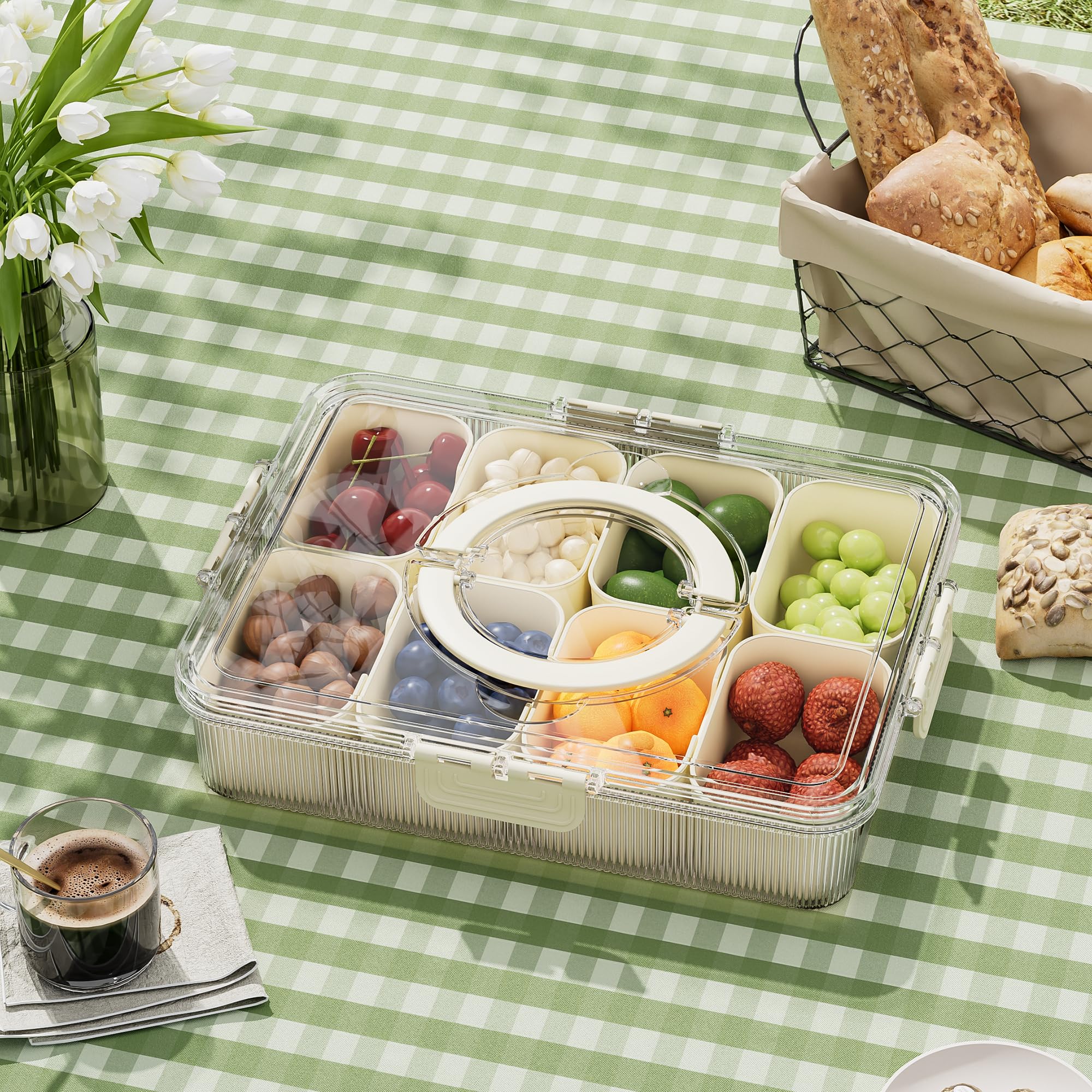 FEIOOD Snacklebox, tapa transparente y cierres para evitar derrames