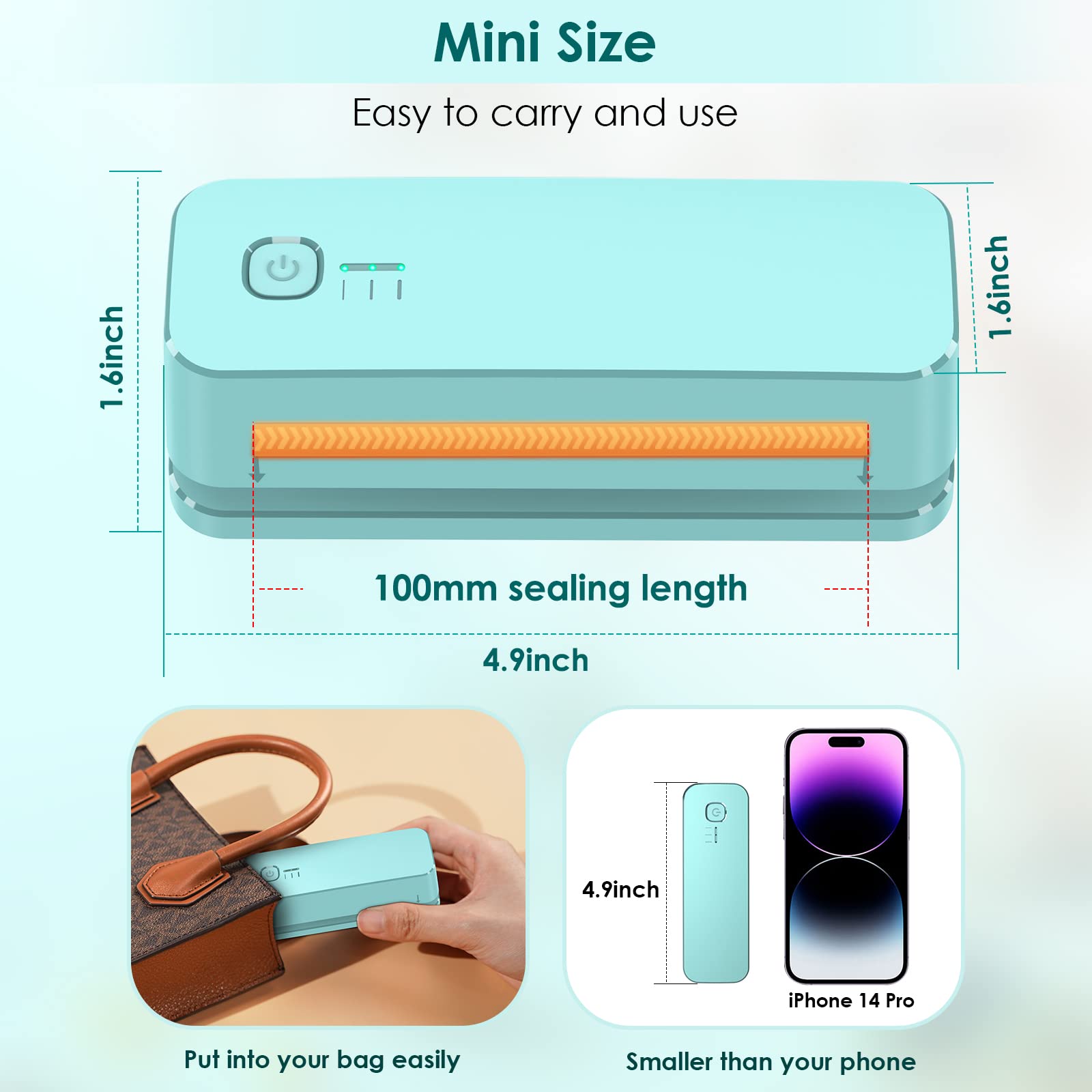 FEPPO con batería 3000mAh recargable para sellar repetidamente sin recargas frecuentes.