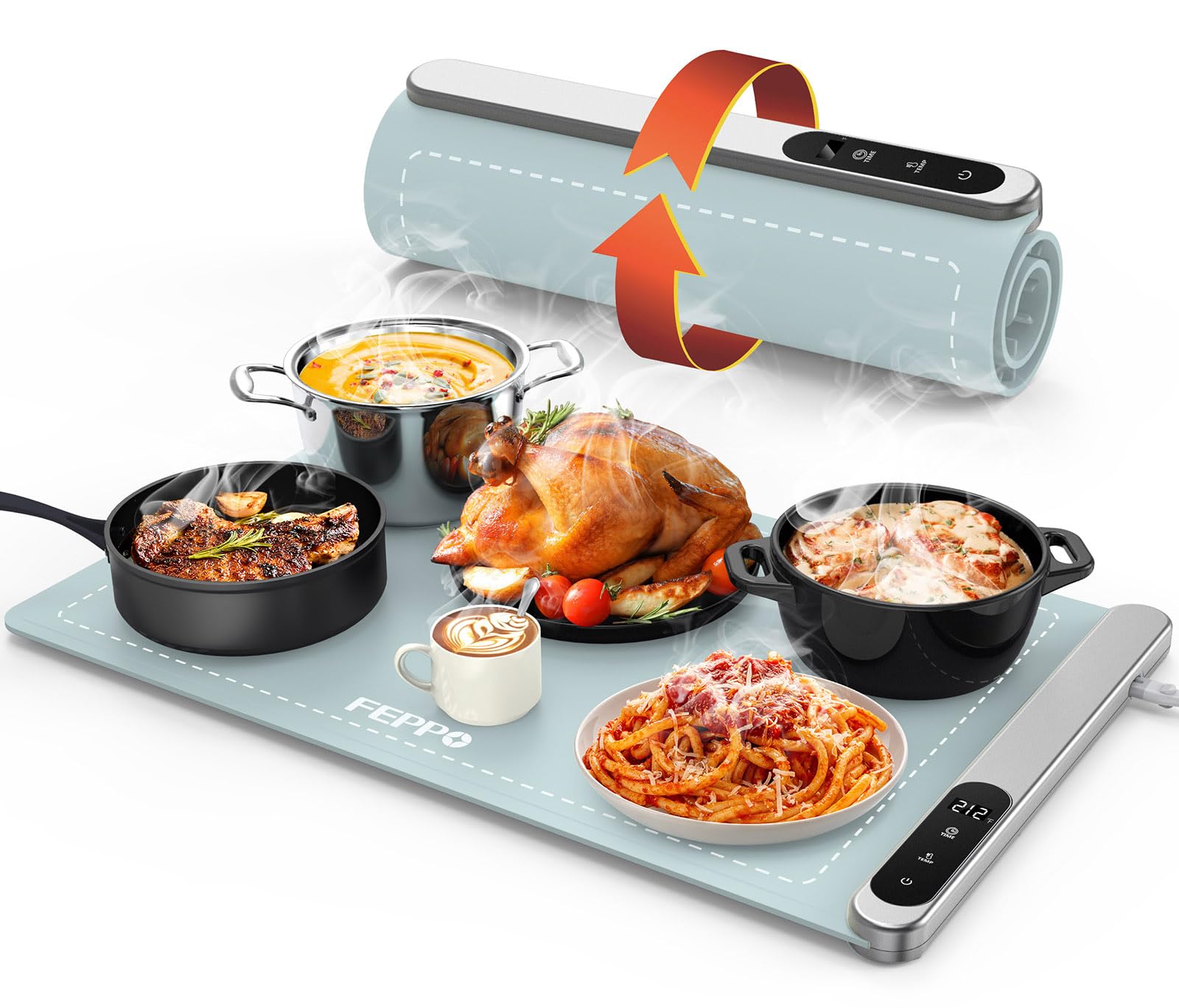 Manta calentadora FEPPO en la mesa mantiene platos calientes para buffets.